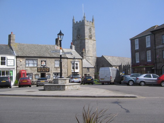 Lebanon Cottage, St Just Market Square with the church behind